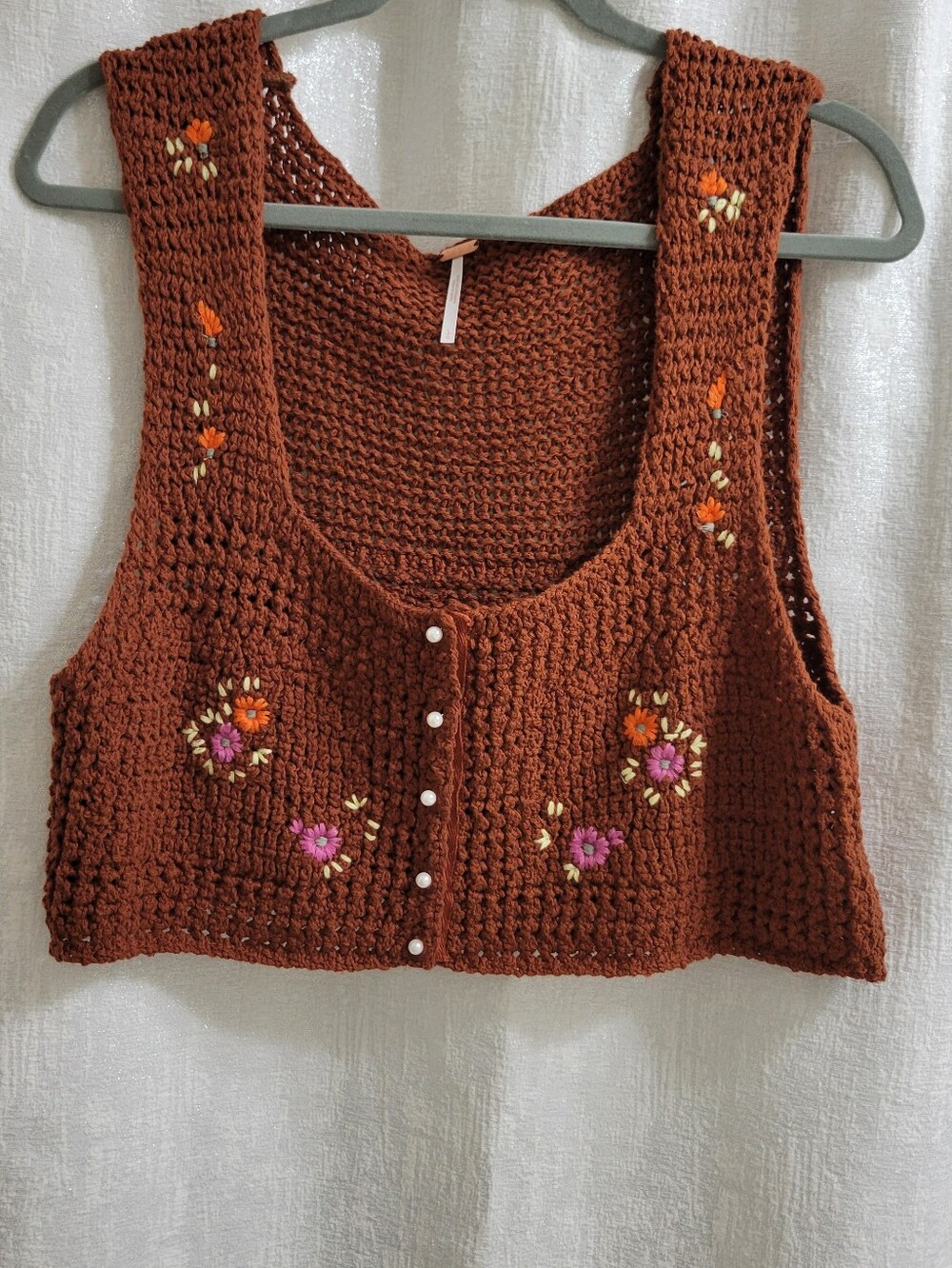 Free People Rust Brown Crochet Cropped Vest
